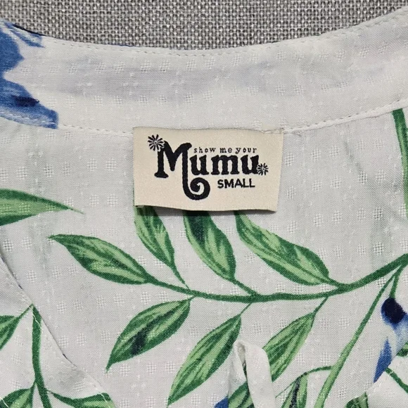 Show Me Your Mumu Floral Tunic Thatcher Tie Top White Blue Wisteria Print Small - Picture 8 of 12